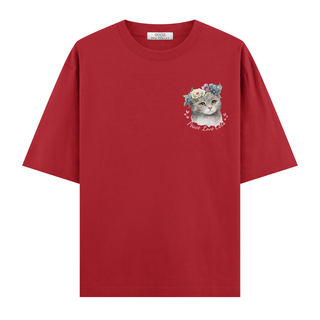 Peace Love Cats Kırmızı